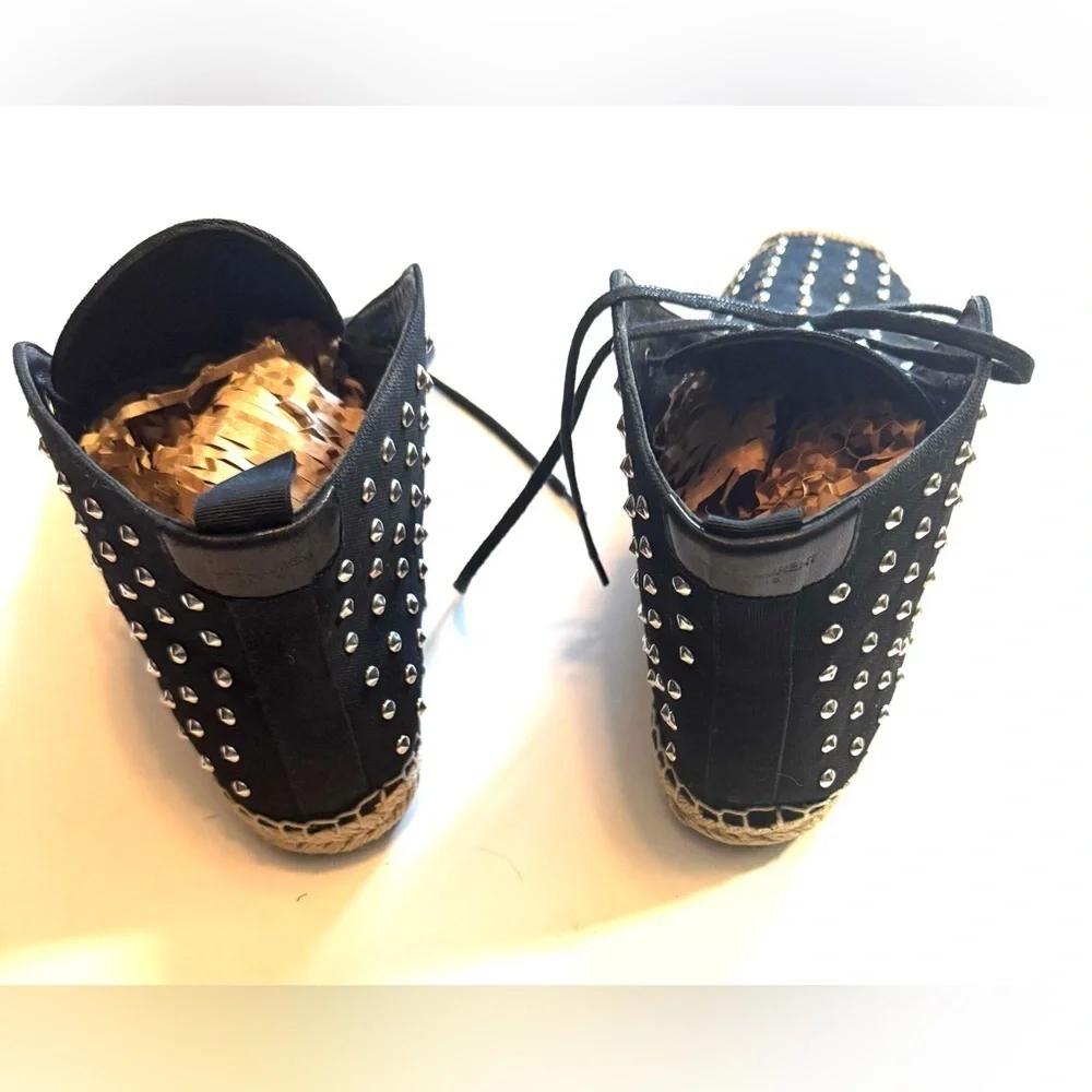 SAINT LAURENT Black Studded High-top Espadrilles